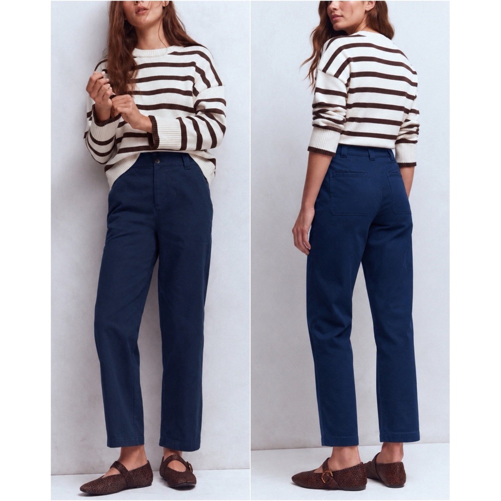 Boden Navy Chino Trousers Women's US 8R UK 12R Straight Leg NWT